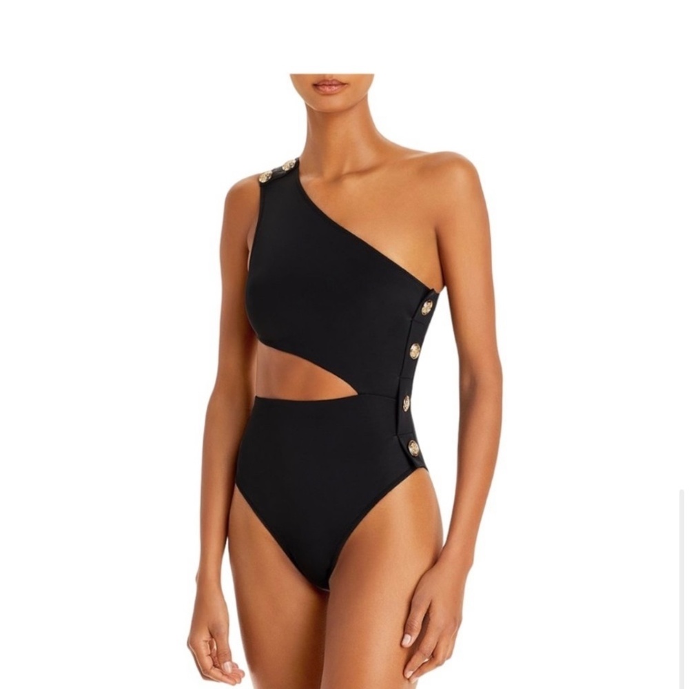 OYE Swimwear/Bathing Suit RHEA with Gold Buttons One Shoulder Side Cut Out - Picture 5 of 10